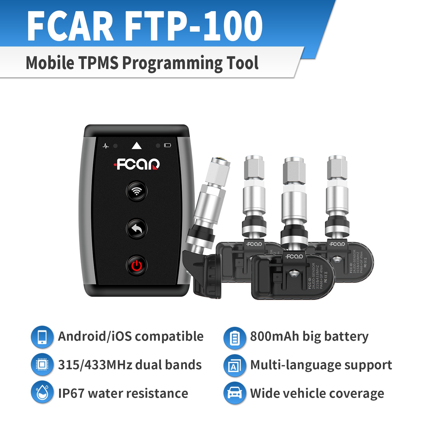 Fcar FTP-100 TPMS Ÿ̾ з  ŰƮ, 315MHz  433MHz  ,  ڽ   4 , Ʈ ڵ 